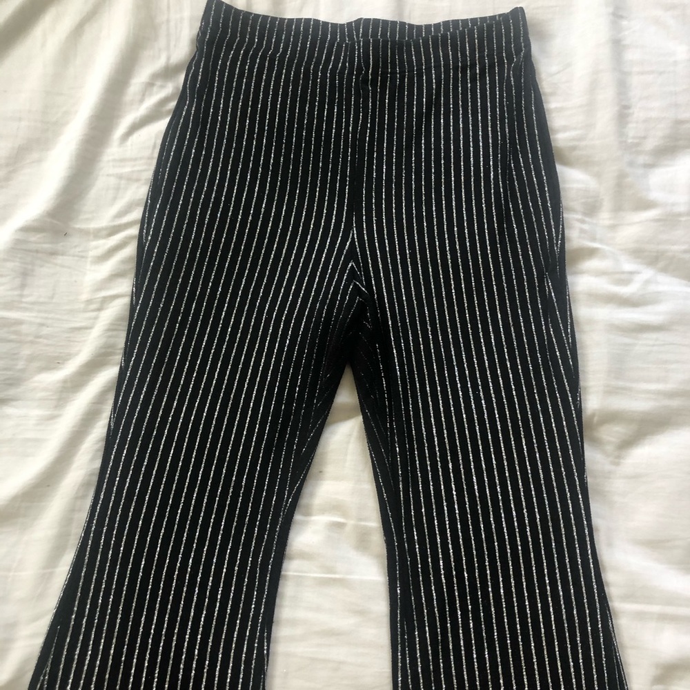 H&M black & silver glitter striped bell bottoms